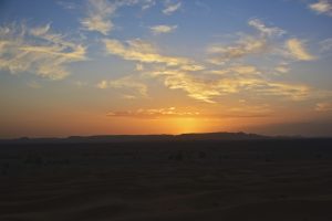 First Saharan sunset over Erg Chebbi on the 4 days tour from Errachidia to Marrakech