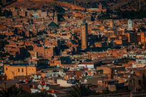 Dense rooftops of the Fes medina seen from above