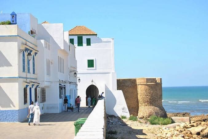 Asilah Morocco white medina and historic Portuguese ramparts overlooking the Atlantic Ocean