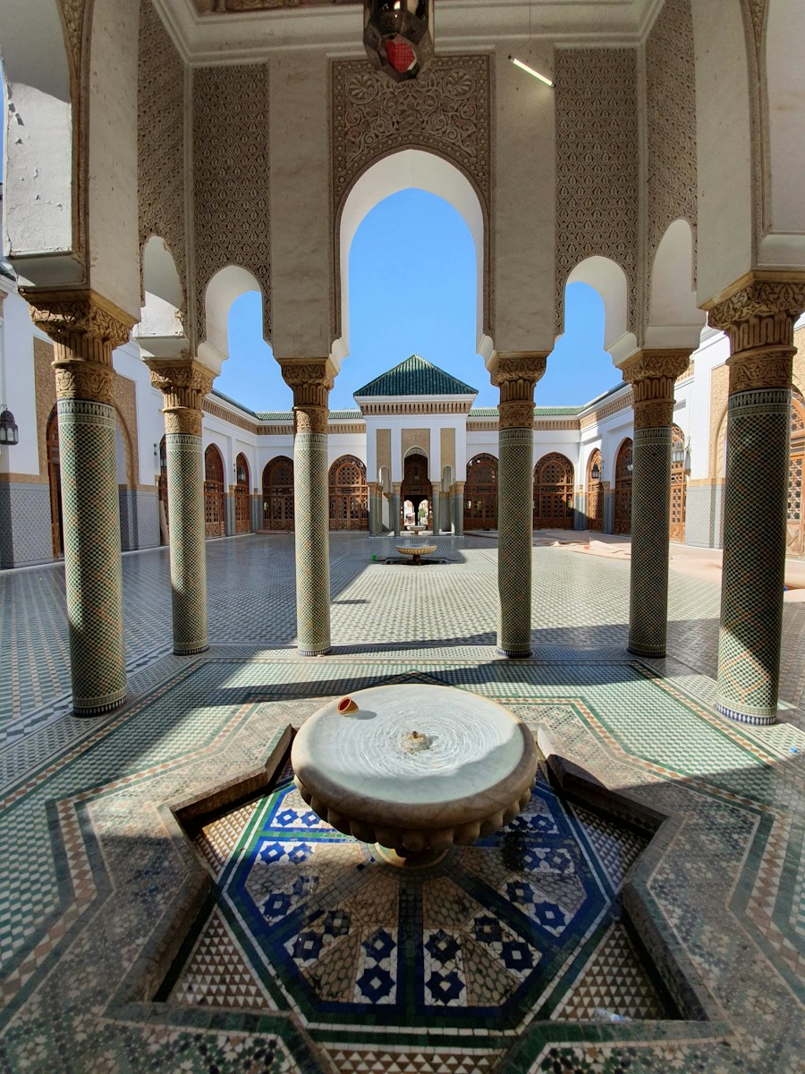 Tiled courtyard of the Mausoleum of Moulay Ismail in Meknes